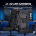 TC100 Relaxed Fauteuil Gaming - Coussin Lombaire, Coussin Repose-Nuque Détachable en Mousse à Mémoire de Forme
