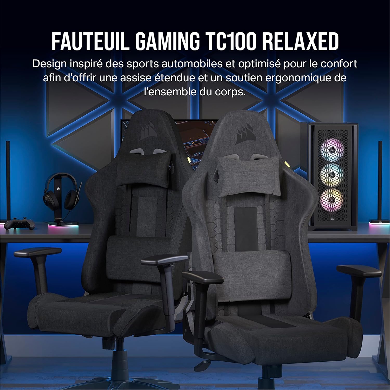 TC100 Relaxed Fauteuil Gaming - Coussin Lombaire, Coussin Repose-Nuque Détachable en Mousse à Mémoire de Forme