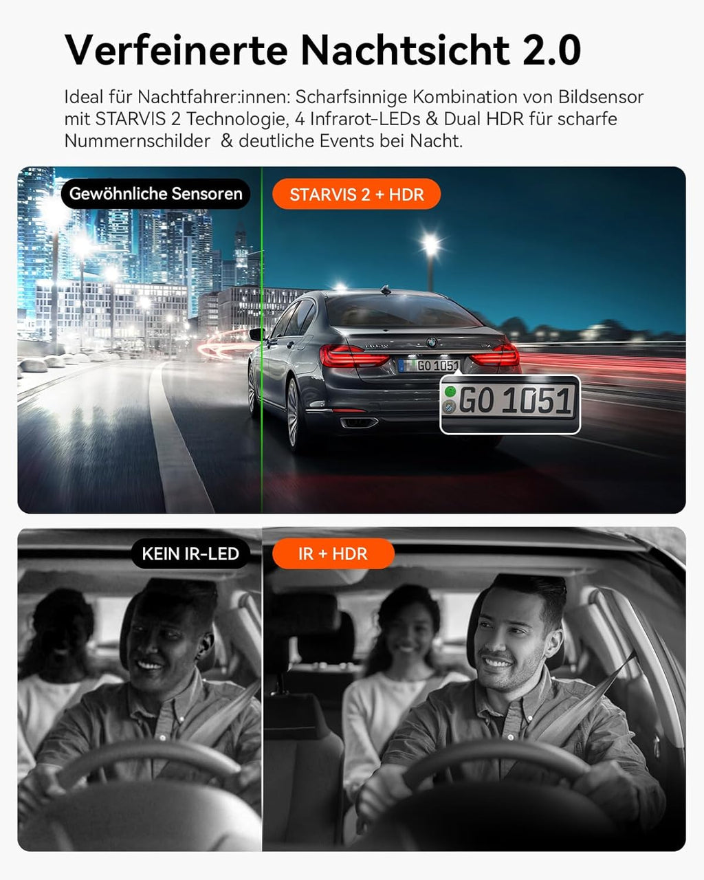 N2X 2.7K+1080P Dashcam Voiture Avant Intérieur, Support LTE, 5GHz WiFi GPS, APP & Commande Vocale