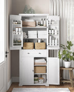 Buffet Haut Cuisine, Meuble de Rangement, avec Tiroir, Placards, Étagères Réglables, Blanc BBC561W21