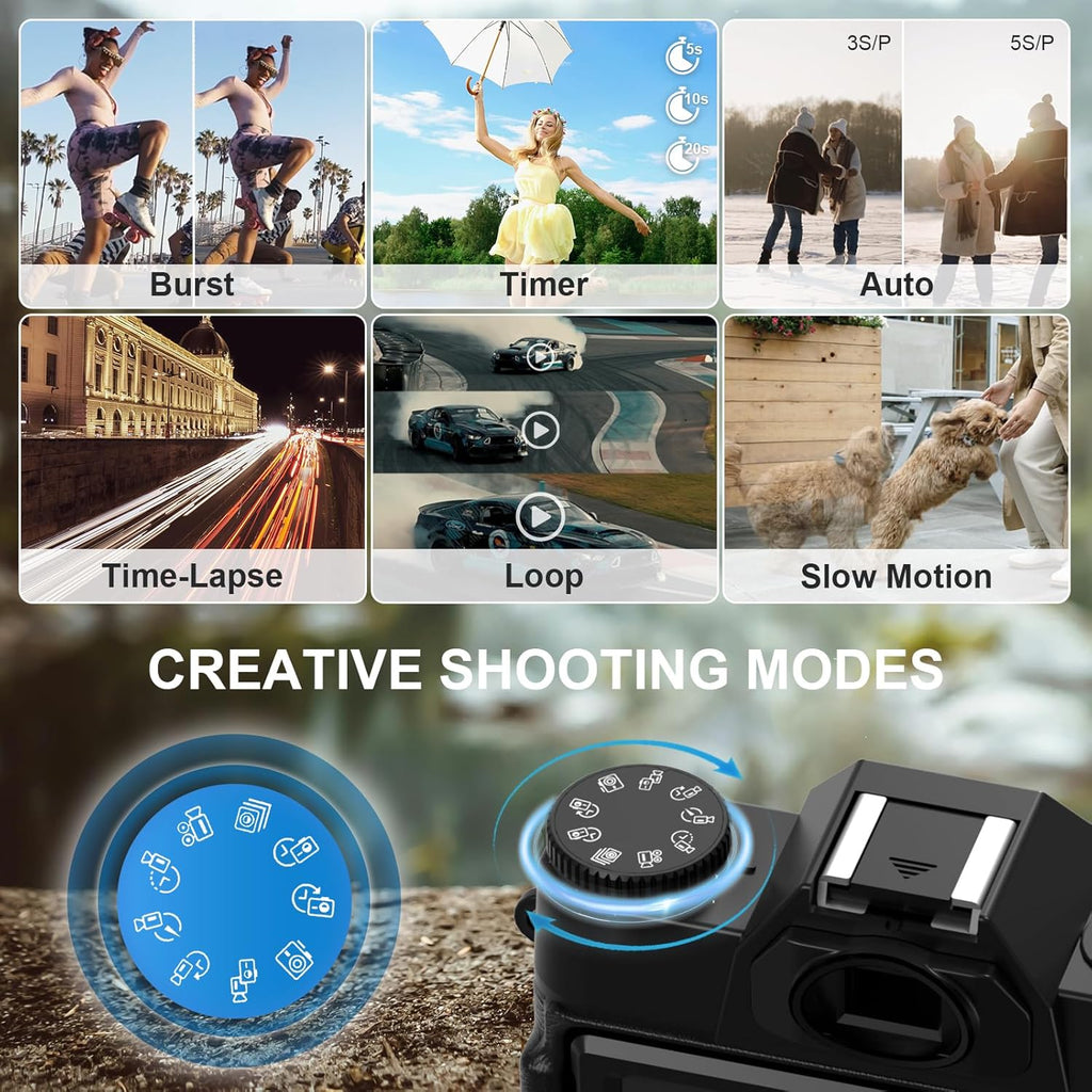 Appareil Photo Numérique 6K 64MP avec WiFi, Carte TF 64 Go, Microphone, Autofocus