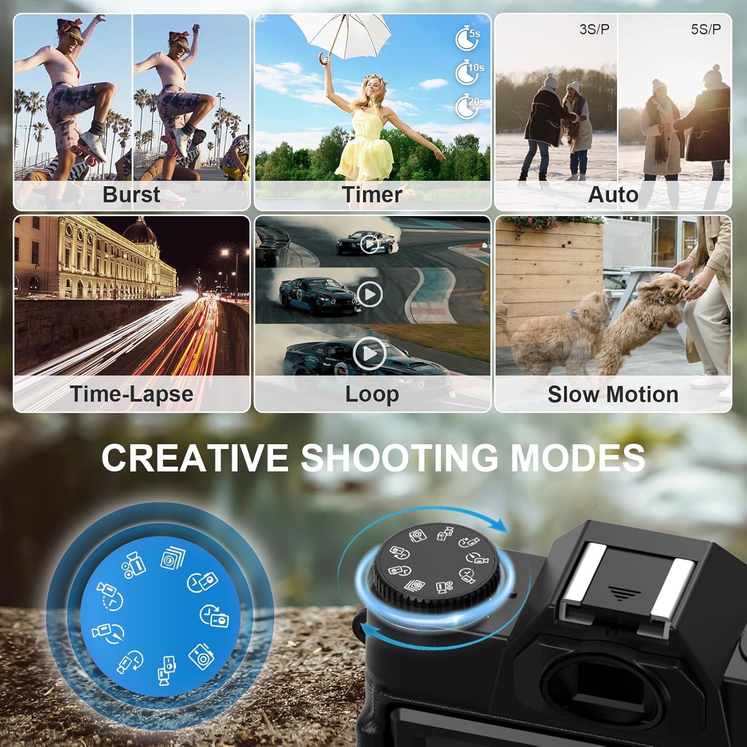 Appareil Photo Numérique 6K 64MP avec WiFi, Carte TF 64 Go, Microphone, Autofocus