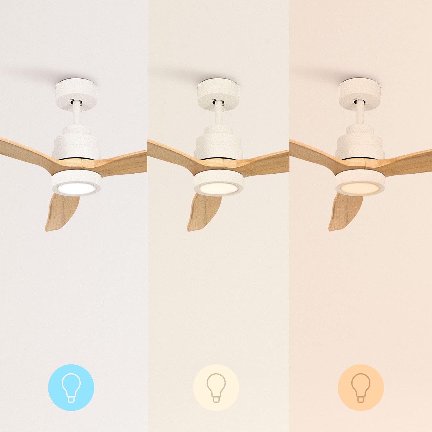 WINDSTYLANCE NATURAL WOOD, Ventilateur de plafond avec lumière, Wifi et télécommande, 6 vitesses
