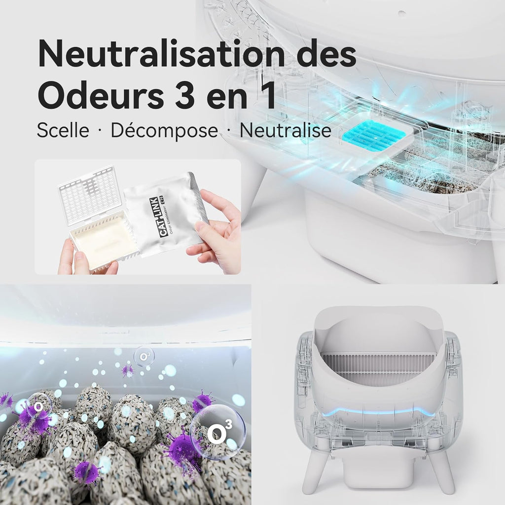 Litière Autonettoyante pour Chat, Avec Dessus Ouvert, Connexion 5 GHz, Grande Capacité 12L