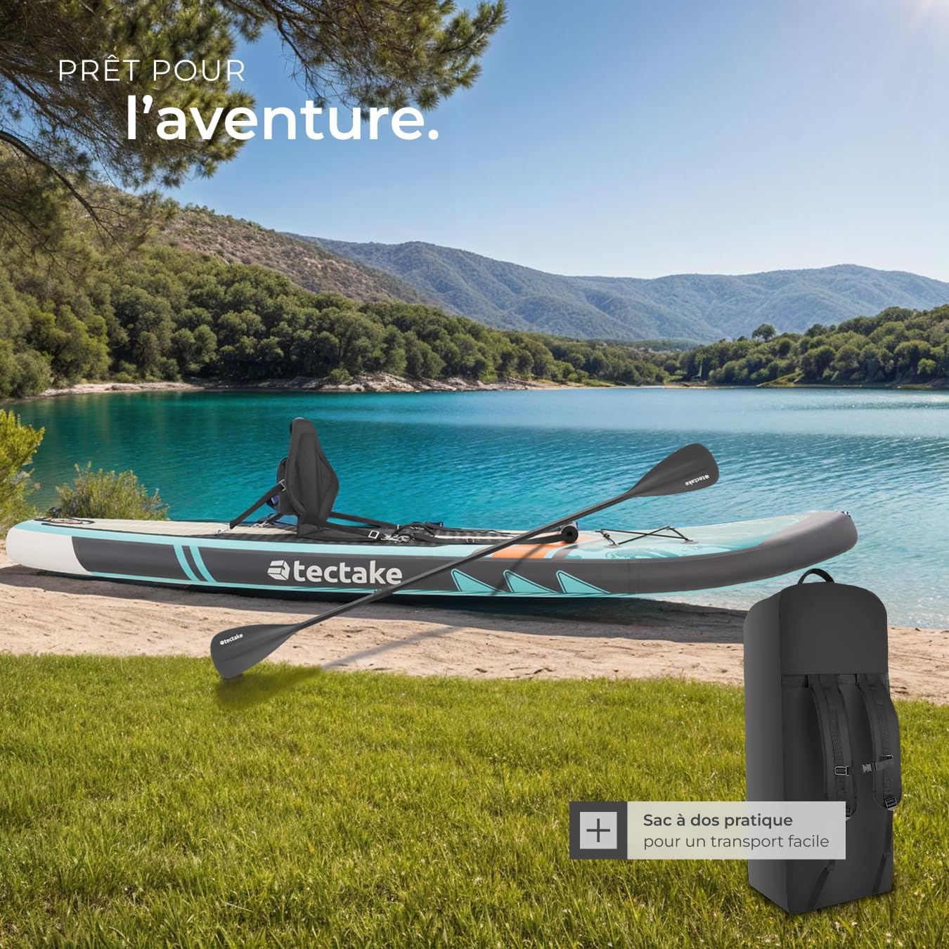 Planche de Stand-up Paddle Gonflable Adulte 2-en-1, Siege Paddle détachable, Pompe, 3 Ailerons