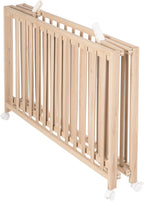 Lit Bébé Pliant en Hêtre "Fold Up" 60x120 cm - avec Roulettes à Freins - Naturel