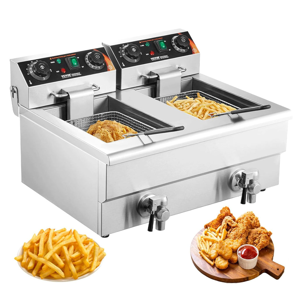Friteuse Électrique Commerciale 11L x 2 Cuves 3000W x 2 Friteuse à Huile en Inox avec 2 Paniers