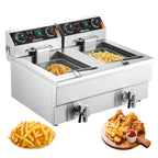 Friteuse Électrique Commerciale 11L x 2 Cuves 3000W x 2 Friteuse à Huile en Inox avec 2 Paniers