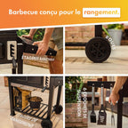 Barbecue au Charbon XL – avec Grille de Maintien au Chaud, Tablettes Rabattables, Thermomètre, Roues