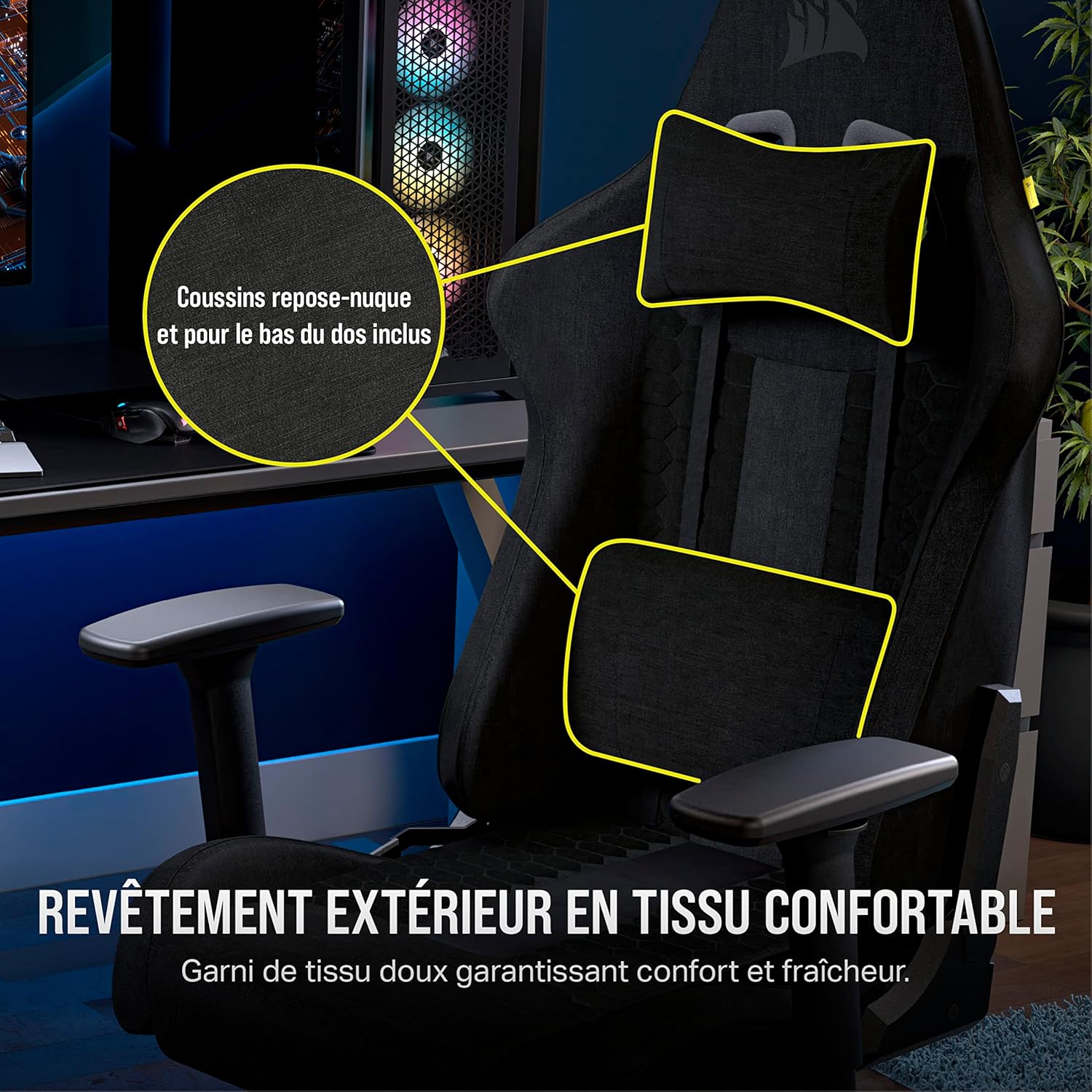 TC100 Relaxed Fauteuil Gaming - Coussin Lombaire, Coussin Repose-Nuque Détachable en Mousse à Mémoire de Forme