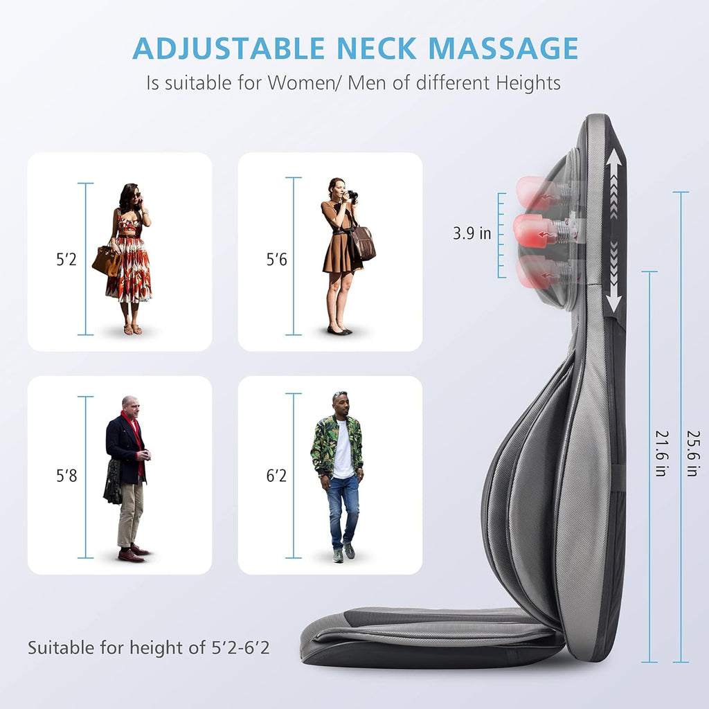 Siège Massant Shiatsu avec Compression et Roulement - Masseur de Dos avec Chaleur