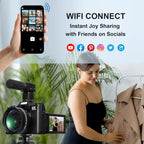 Appareil Photo Numérique 6K 64MP avec WiFi, Carte TF 64 Go, Microphone, Autofocus