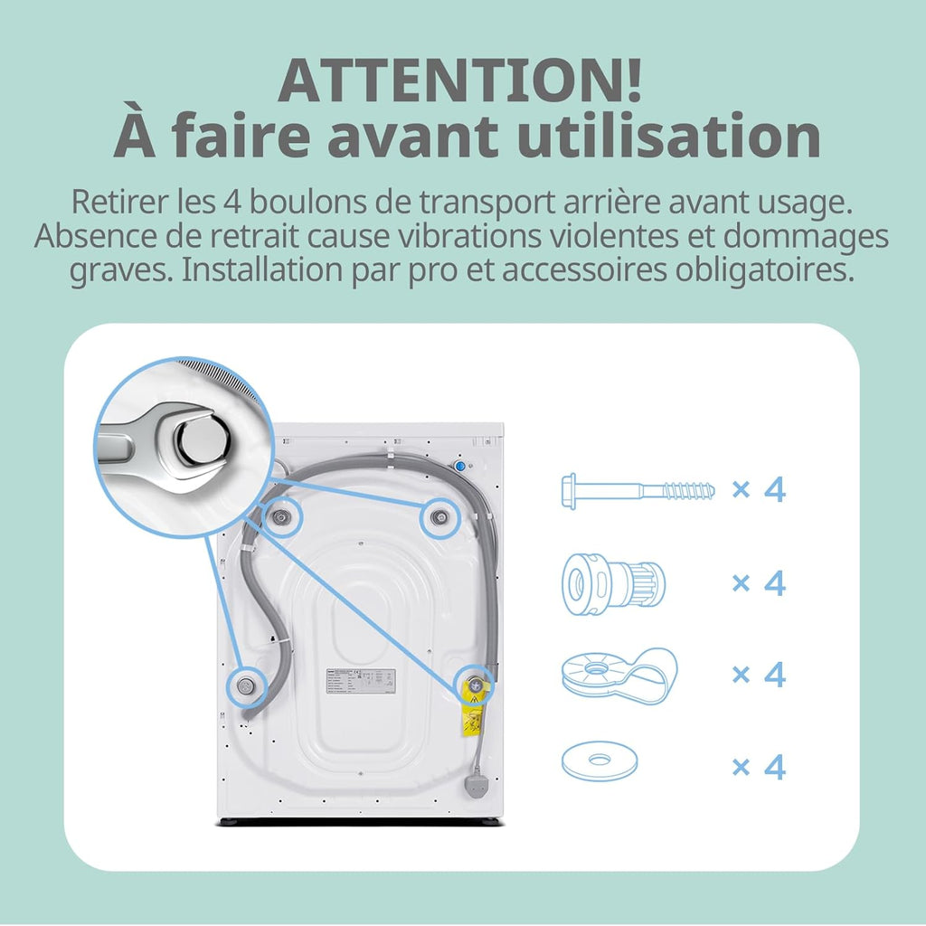 CFE12EW80/W-FR Lave-linge frontal 8KG, 15 Programmes, Prélavage, Blanc