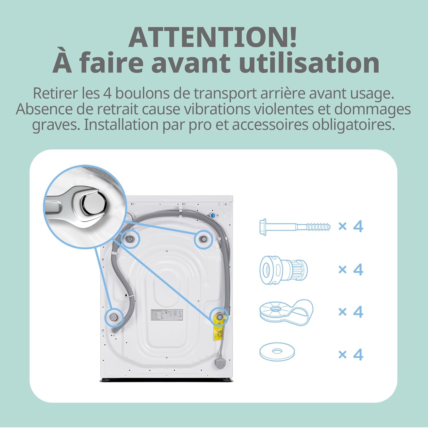 CFE12EW80/W-FR Lave-linge frontal 8KG, 15 Programmes, Prélavage, Blanc