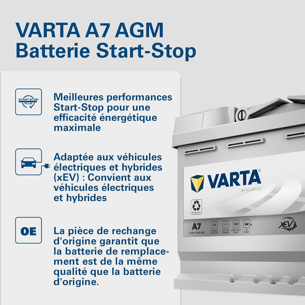 Batterie de démarrage XEV Silver Dynamic AGM L3 A7 12V 70Ah / 760A 570901076