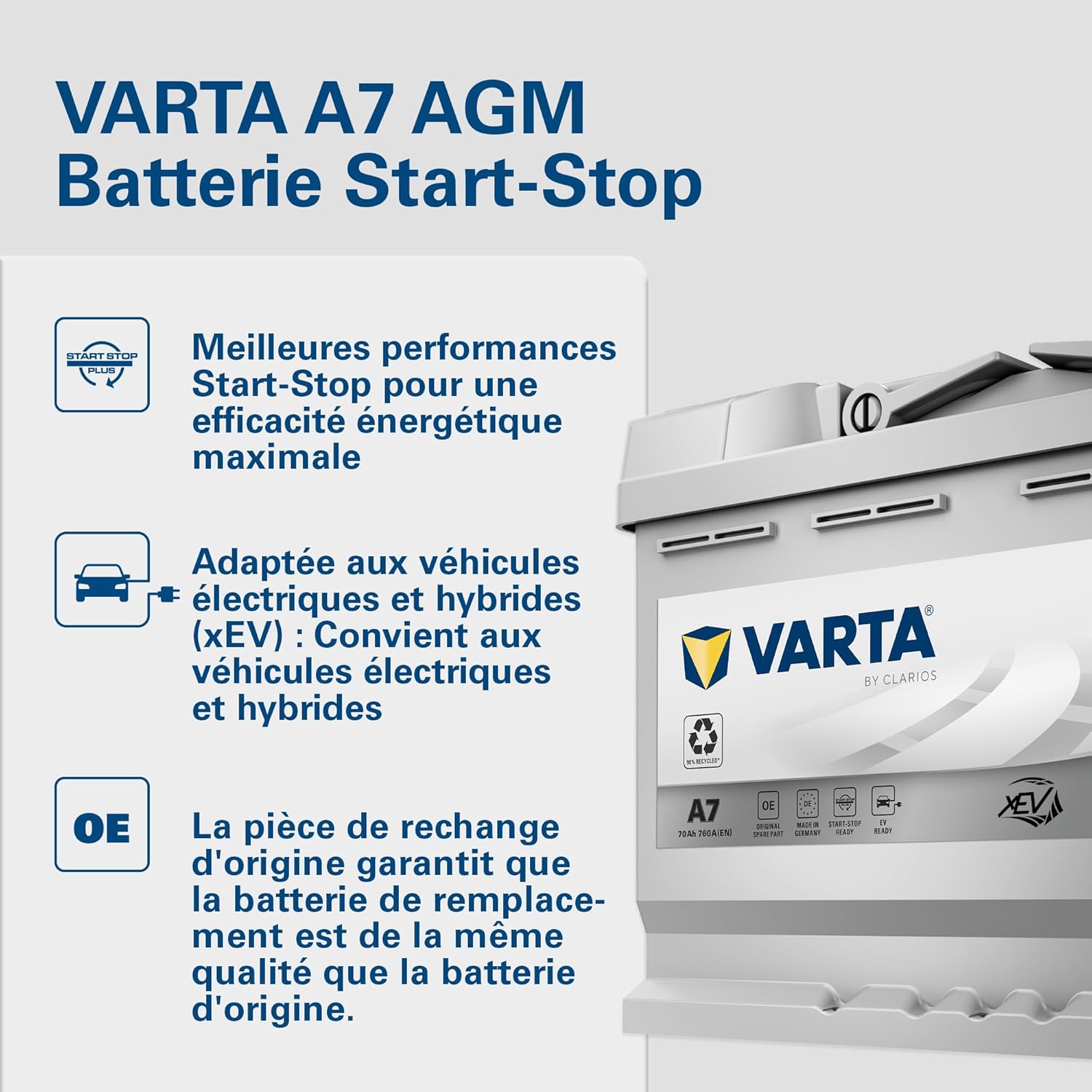 Batterie de démarrage XEV Silver Dynamic AGM L3 A7 12V 70Ah / 760A 570901076