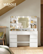 Kailyn Collection - Coiffeuse avec Miroir LED, Multiprise, 9 Tiroirs, RDT141WB02