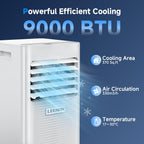 Climatiseur Mobile 9000 BTU, 4 en 1 avec Déshumidificateur et Mode Sommeil, Kit Fenêtre Fourni