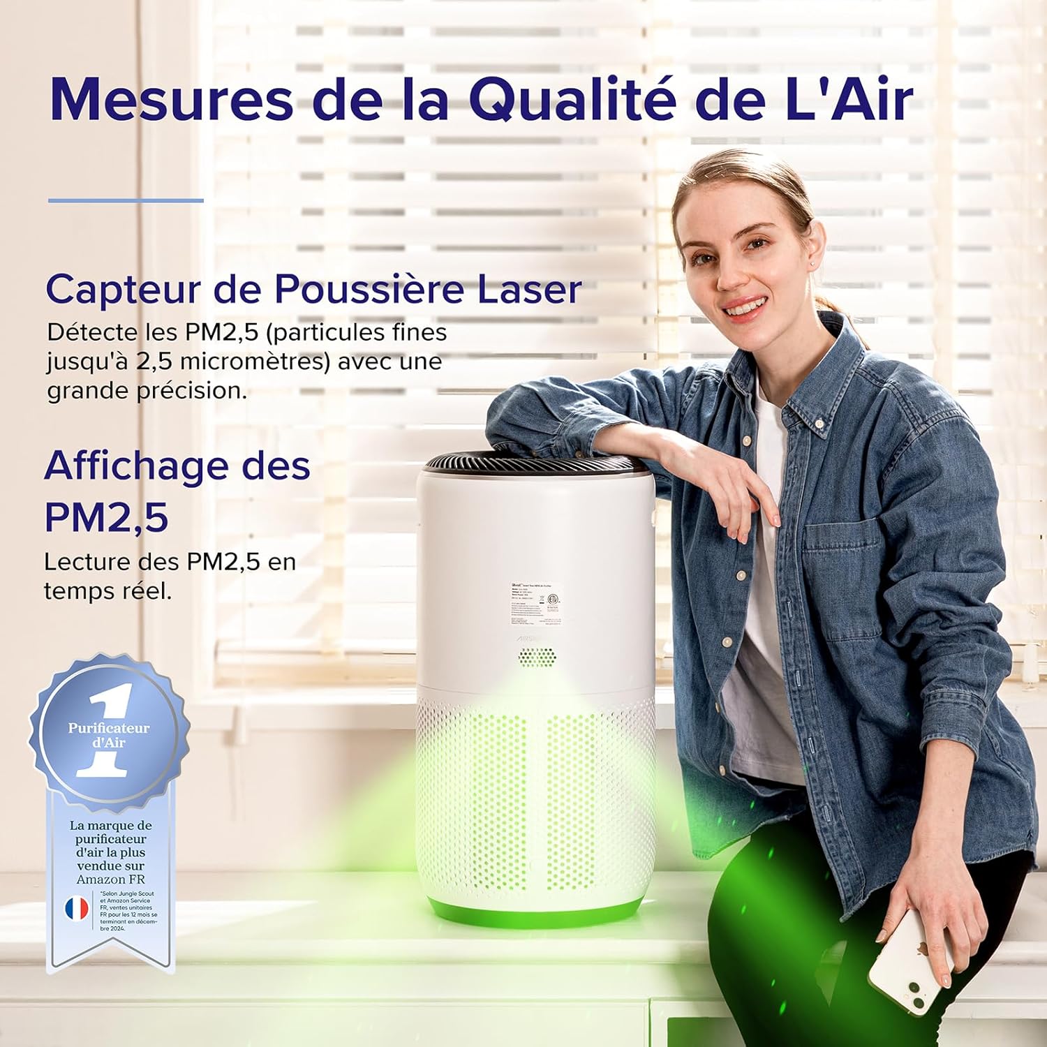 Purificateur d'Air avec Senor, avec HEPA, Mode Auto, Affichage PM2.5