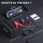 JS3000 Demarreur Batterie Voiture 3000A/24000mAh Jump Starter Moteurs, Lampe Poche LED intégrée