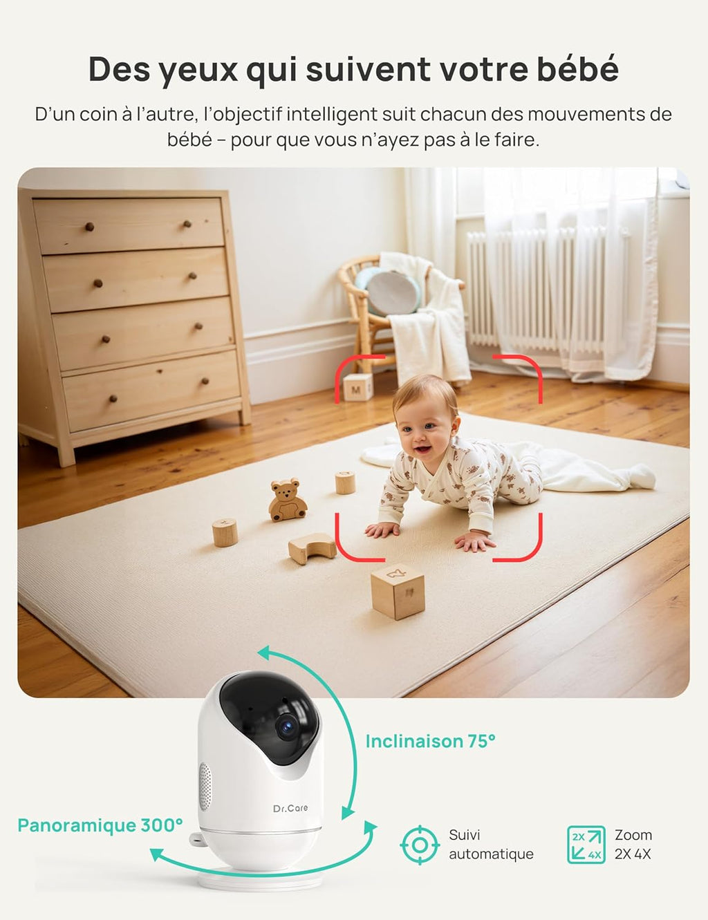 VistaView 5” Moniteur Bébé WiFi avec Support Clip - Caméra 2K HD, Contrôle Via Application