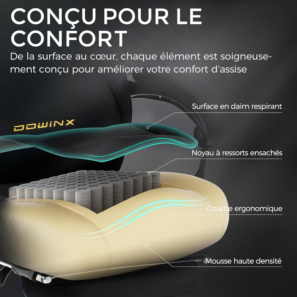 Chaise Gaming Ergonomique avec Coussin Lombaire Réglable, Repose-Pieds Rétractable, Accoudoirs Réglables