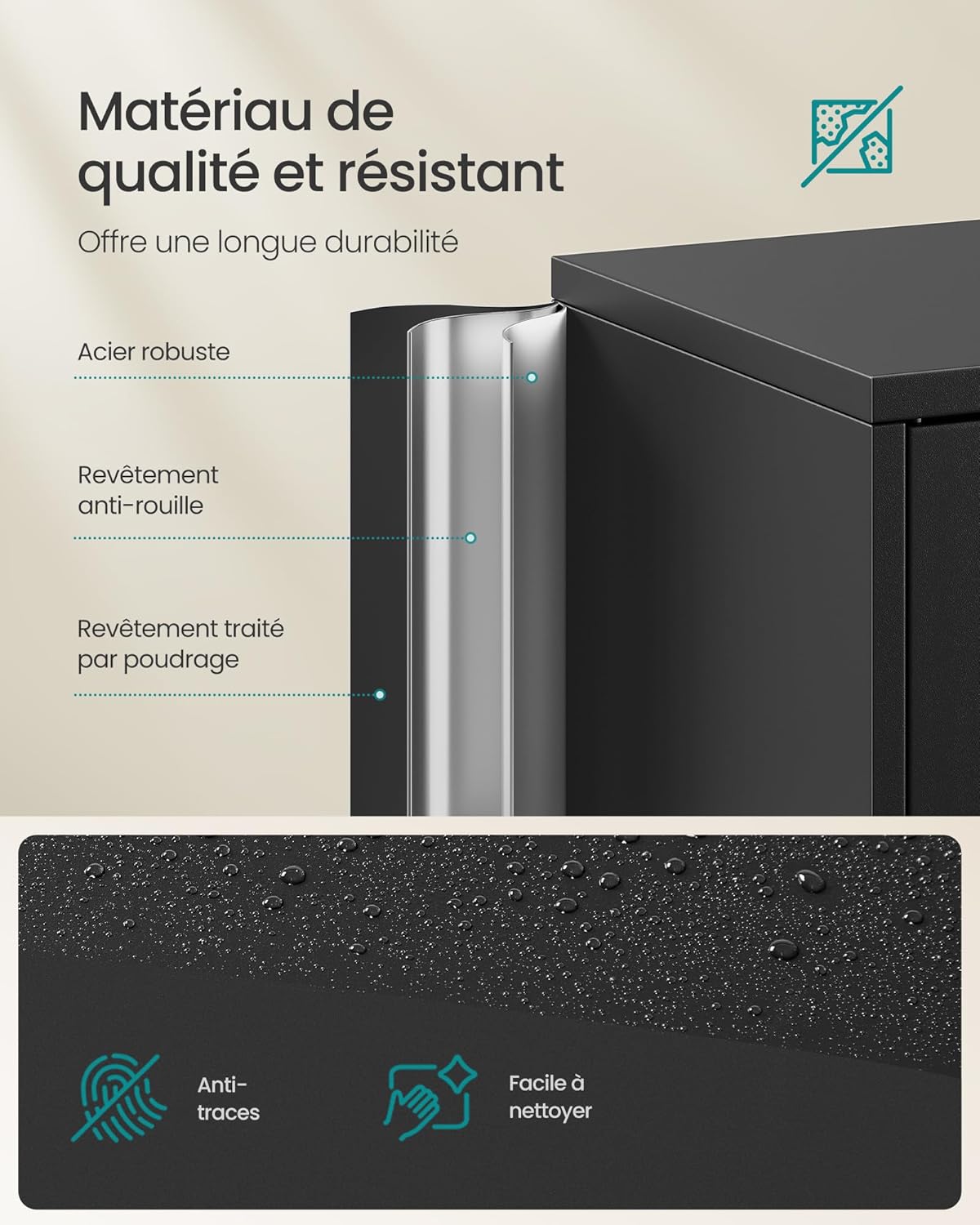 Meuble de Rangement Bureau, 5 Niveaux, Doubles Portes, Serrure, OMC015B01