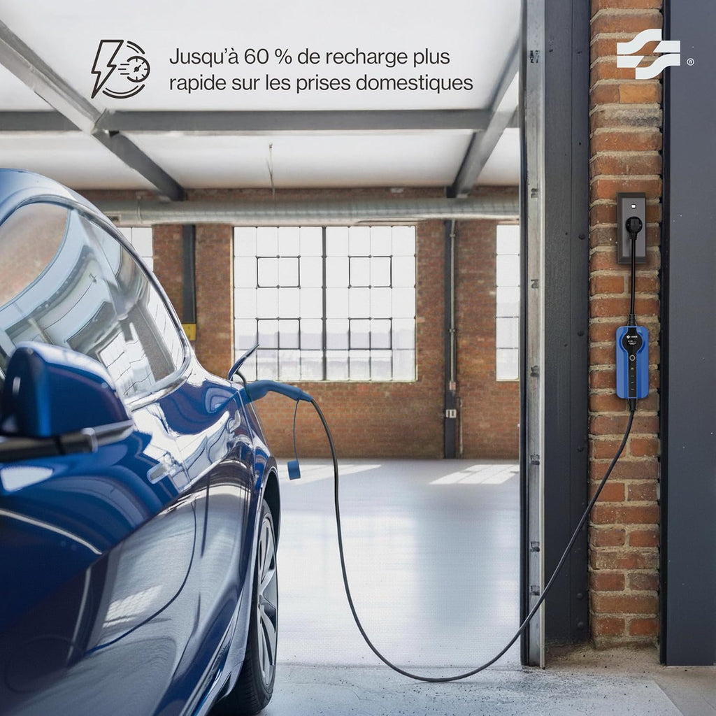 Chargeur réglable pour véhicules électriques avec affichage numérique contrôlable, câble de charge Schuko Type 2, 3,7 kW
