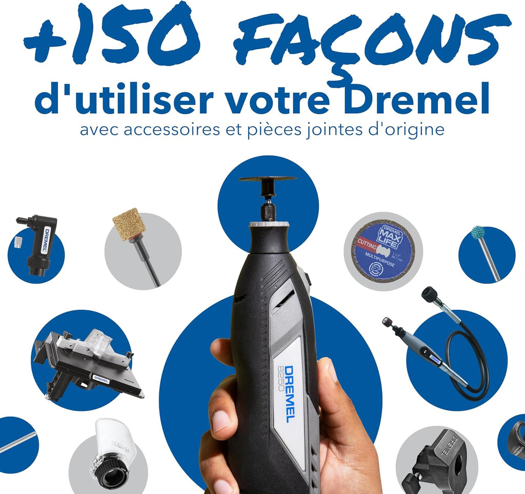 8250 Outil rotatif sans fil 12 V 5 000-30 000 tr/min Kit d'outils multifonctions sans balais avec boîte Dremel