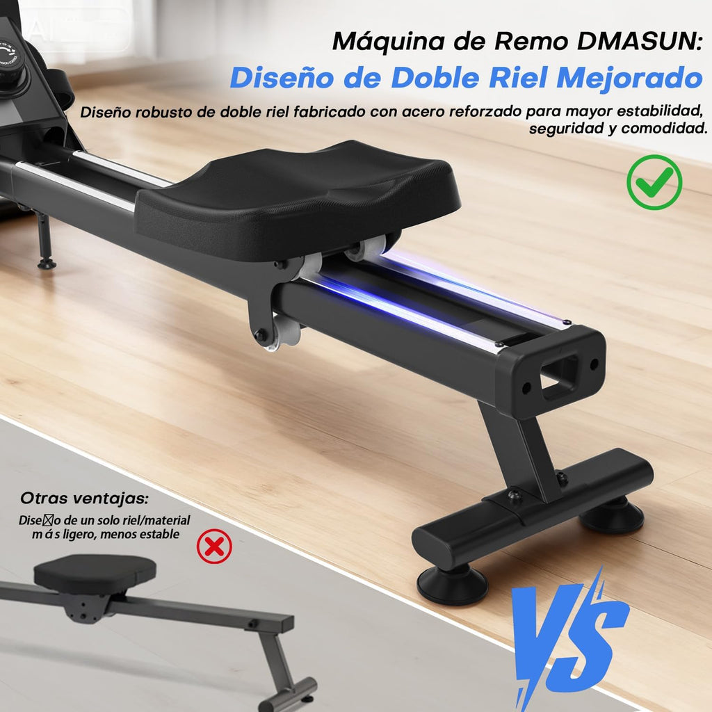 Rameur Musculation d'Appartement, Rameur à Double Rails, App et Écran LED