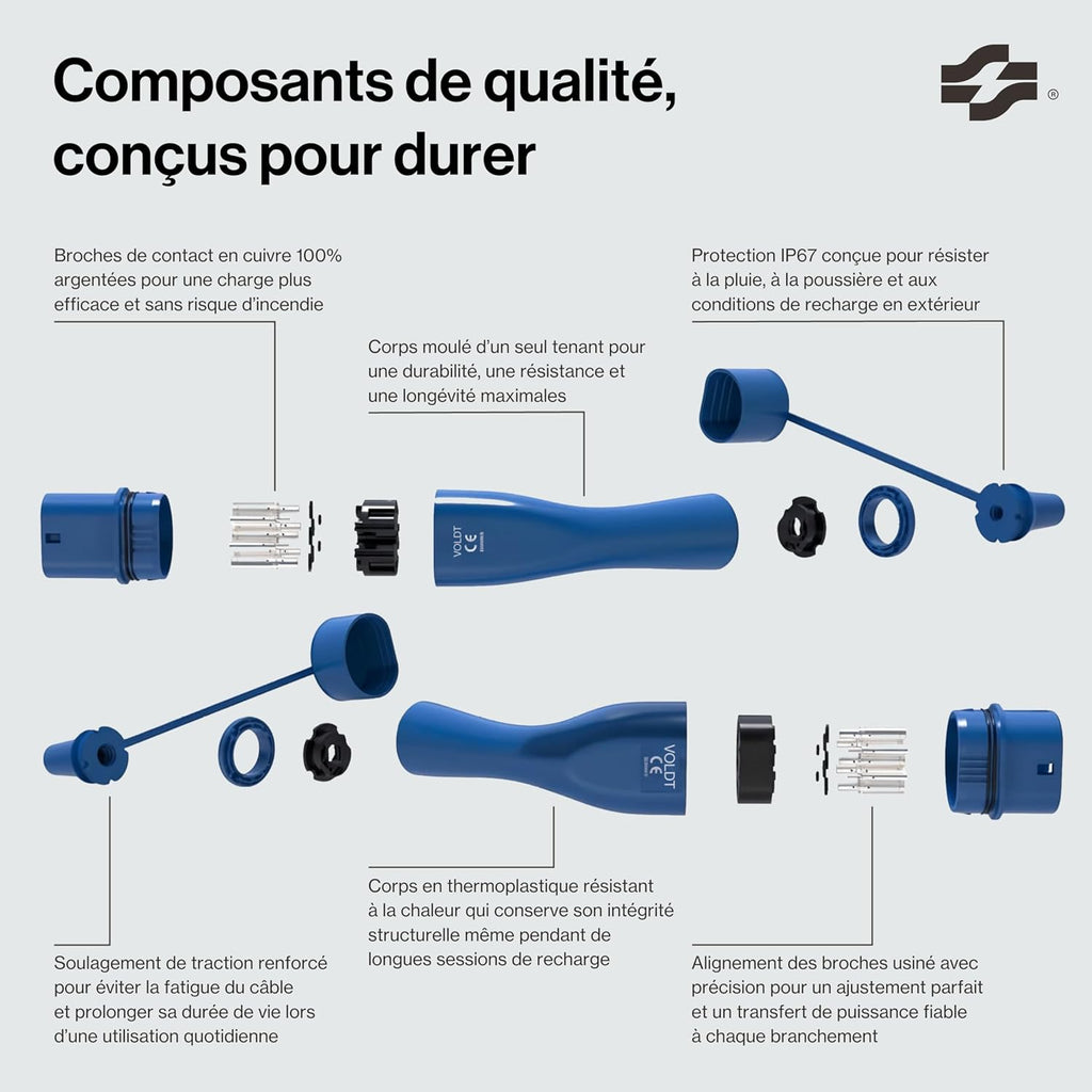 Chargeur réglable pour véhicules électriques avec affichage numérique contrôlable, câble de charge Schuko Type 2, 3,7 kW