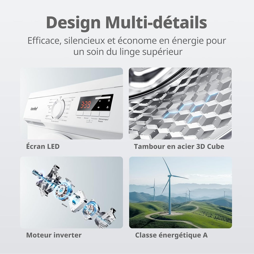 CFE12EW80/W-FR Lave-linge frontal 8KG, 15 Programmes, Prélavage, Blanc