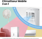 Climatiseur Mobile 9000 BTU/h 2,6kW, Contrôle APP, 3 Modes, 3 Vitesses de ventilation