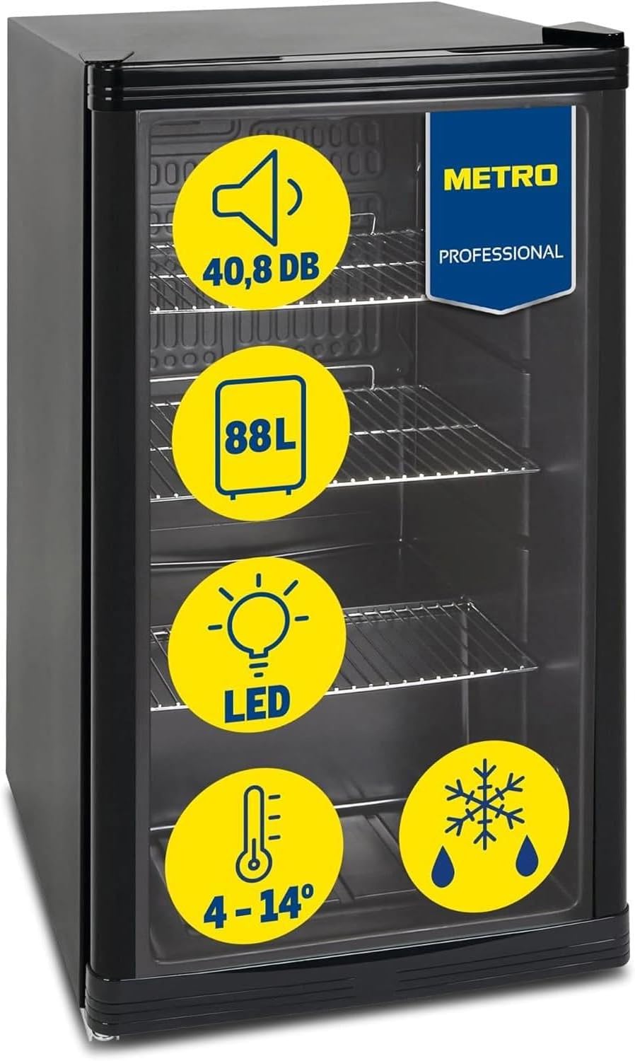 Professional Réfrigérateur à boissons GPC1088, métal/verre, 88 L, réfrigération statique
