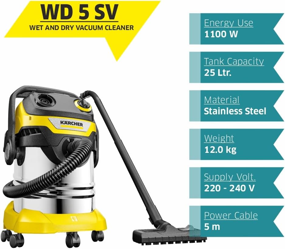 Aspirateur Sec Et Humide WD 5 S V-25/5/22, Nettoyage Automatique du Filtre, 1100 W