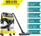 Aspirateur Sec Et Humide WD 5 S V-25/5/22, Nettoyage Automatique du Filtre, 1100 W