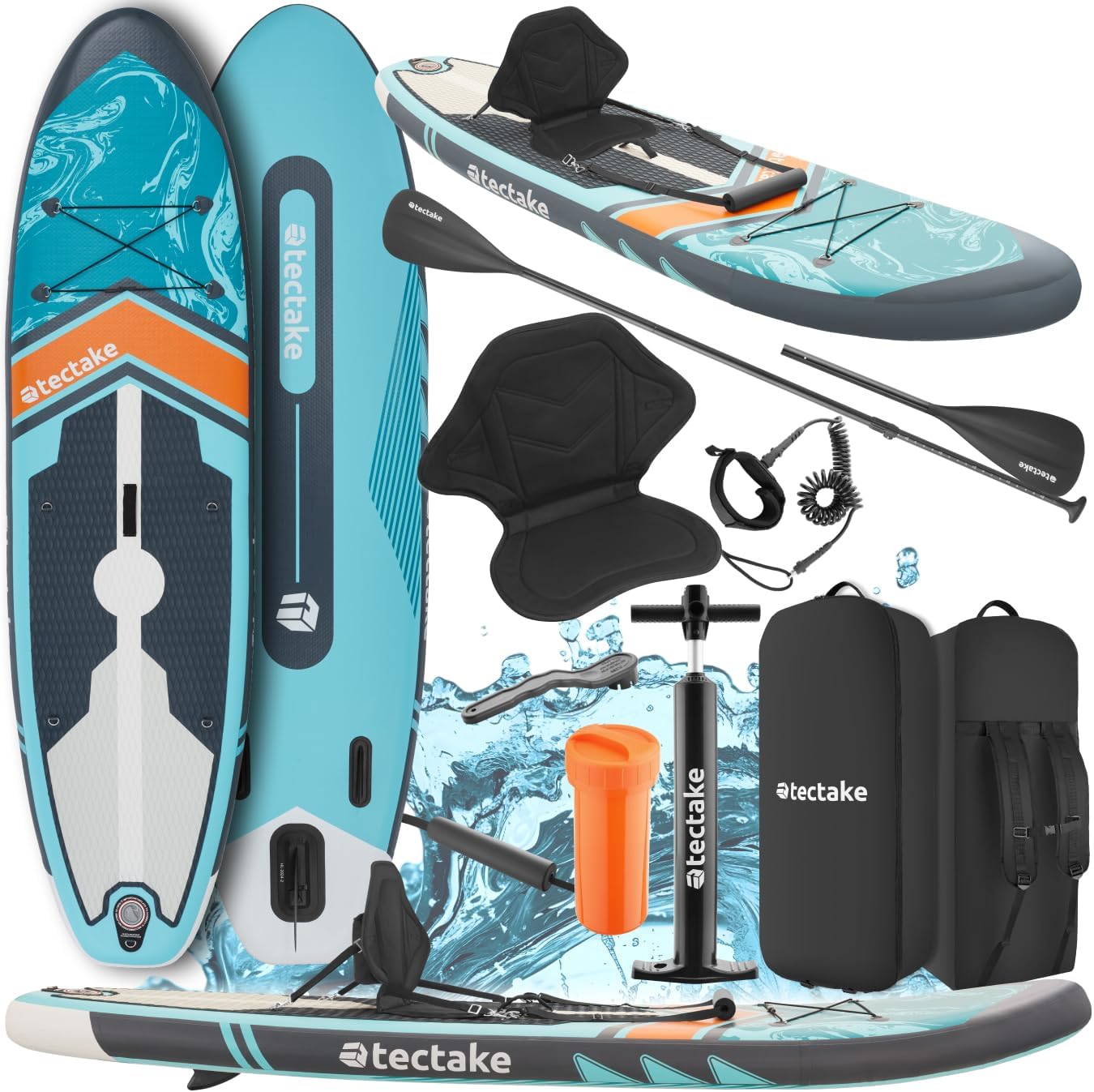 Planche de Stand-up Paddle Gonflable Adulte 2-en-1, Siege Paddle détachable, Pompe, 3 Ailerons