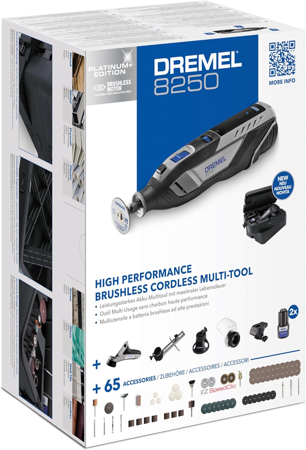 8250 Outil rotatif sans fil 12 V 5 000-30 000 tr/min Kit d'outils multifonctions sans balais avec boîte Dremel
