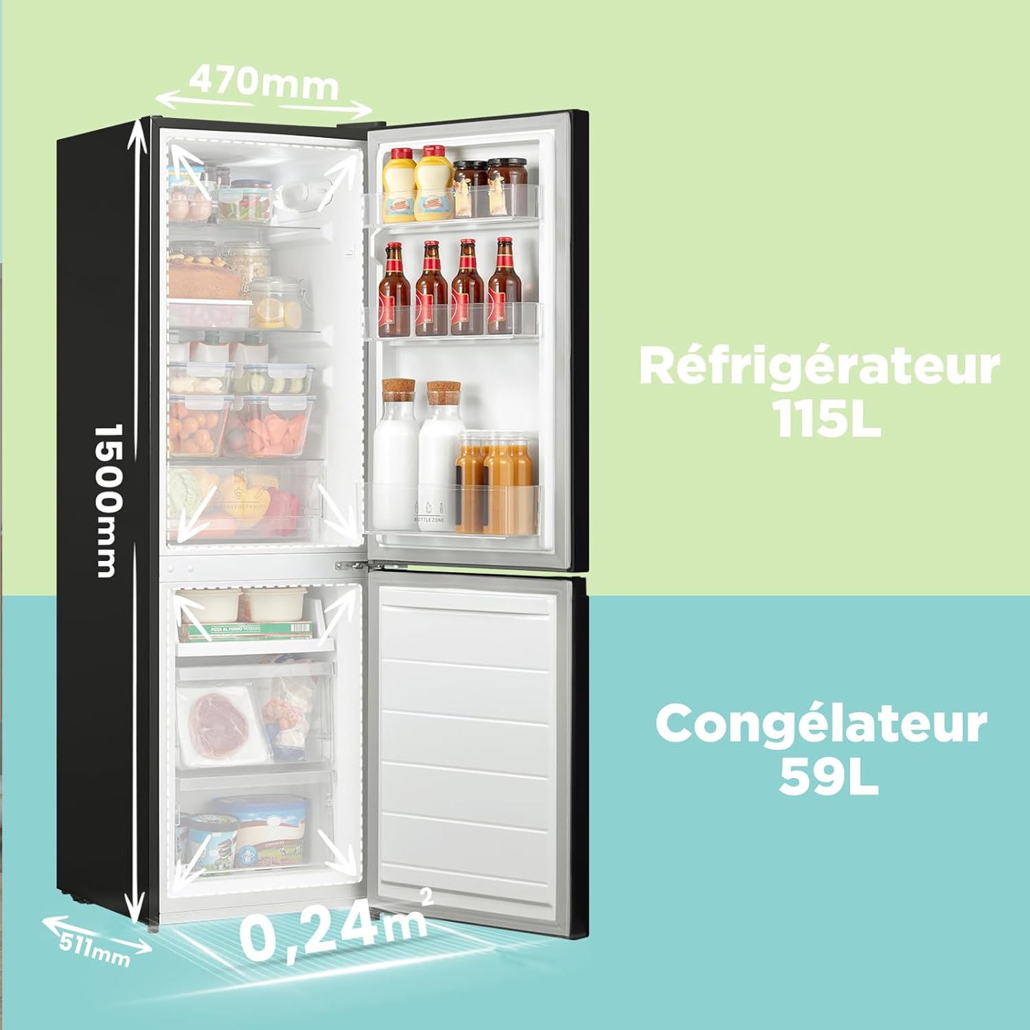 RCB169DK2(E) Réfrigérateur avec Congélateur, Température Réglable du Réfrigérateur