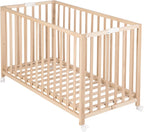 Lit Bébé Pliant en Hêtre "Fold Up" 60x120 cm - avec Roulettes à Freins - Naturel