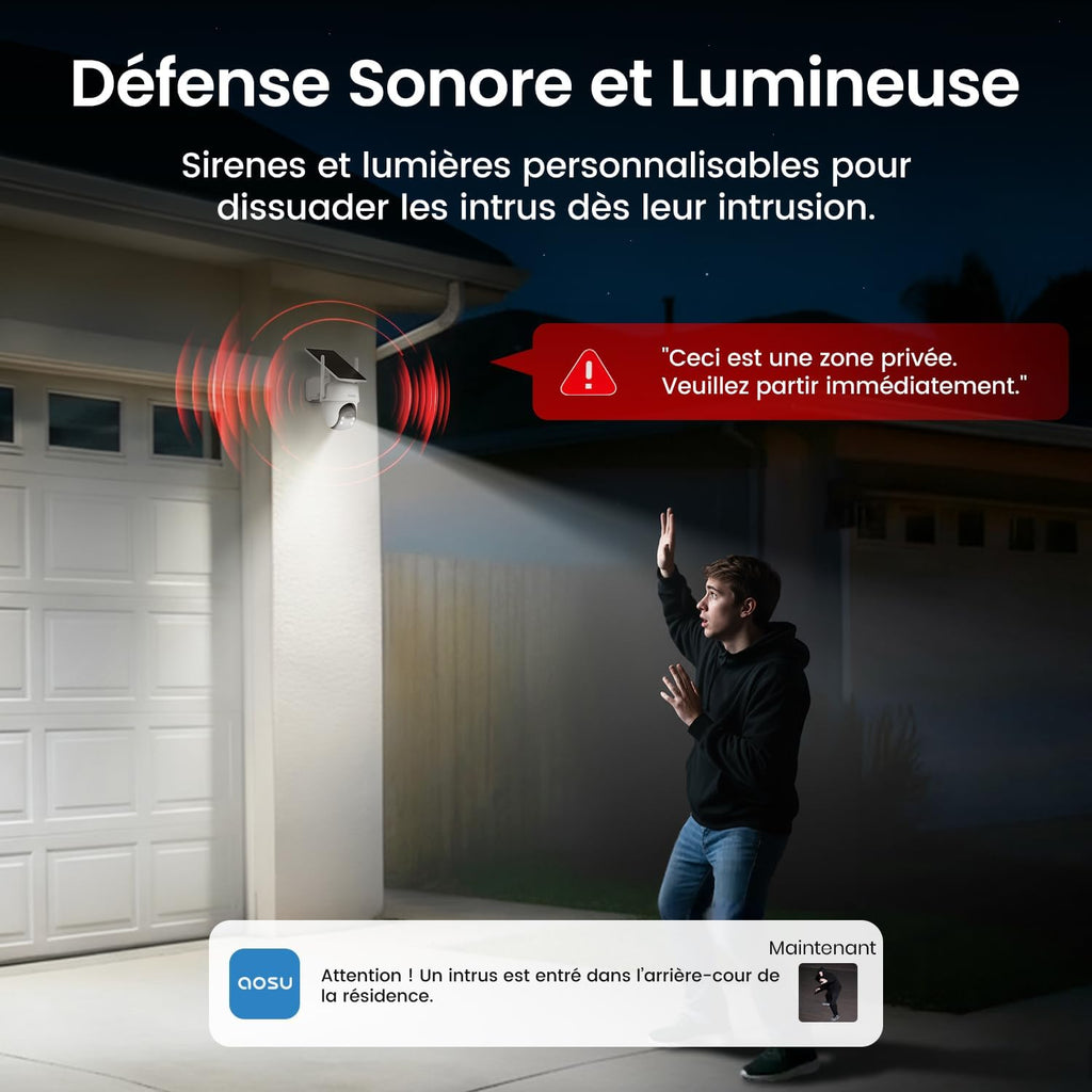 2K Camera Surveillance WiFi Exterieure Sans Fil Solaire, Kit de 4 Caméras & aosuBase
