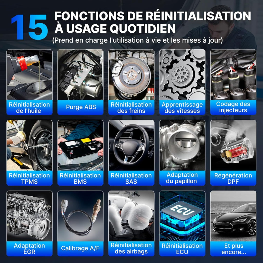 S6 Elite Valise Diagnostic Auto, OBD2 Diagnostic Français pour système Complet avec 15+ Réinitialisations