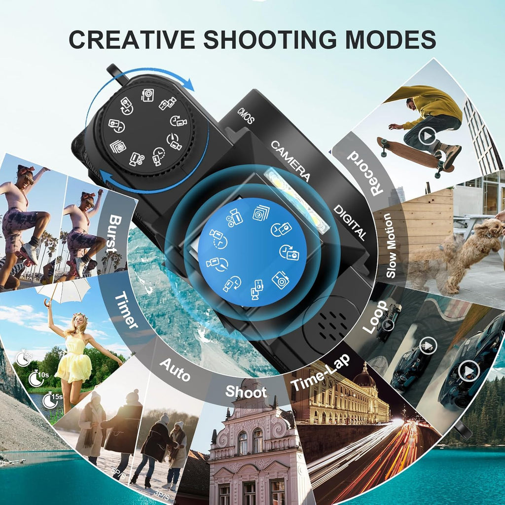 Appareil Photo Numérique 6K 64MP avec WiFi, Carte TF 64 Go, Microphone, Autofocus