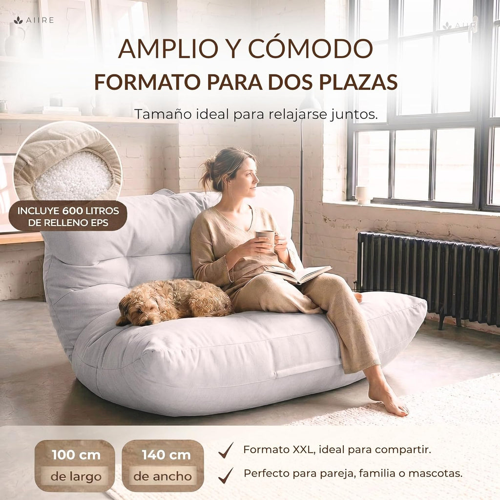 Fauteuil Pouf Salon Moderne – Pouffe Géant XXL pour 2 Personnes avec Remplissage - Gris