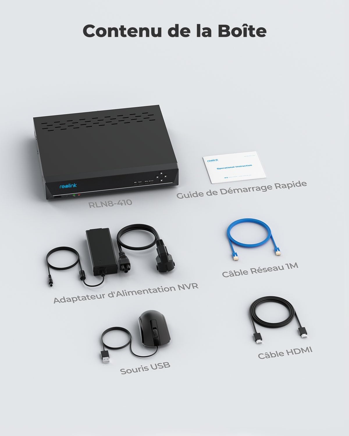 4K PoE NVR 8 Canaux Caméra de Sécurité à Domicile Enregistrement de Vidéo avec Disque Dur de 2TO, RLN8-410