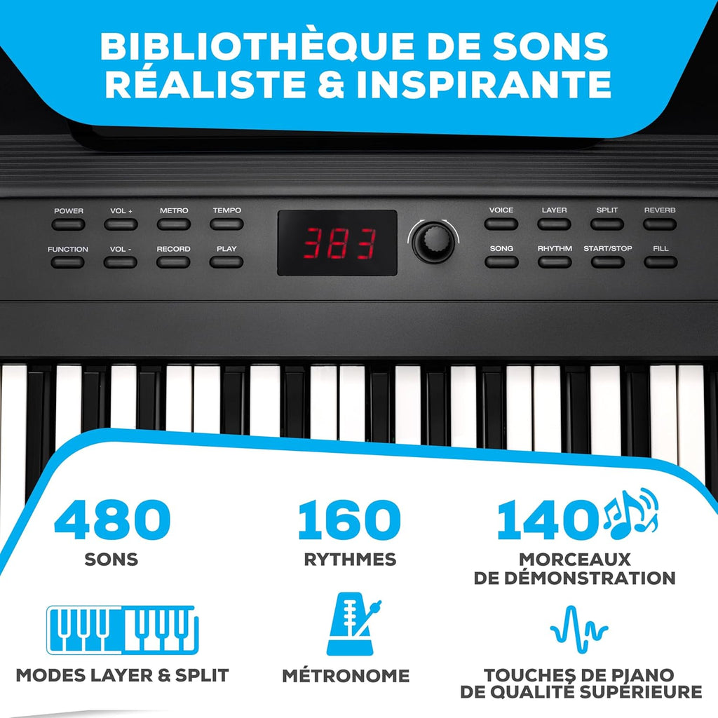 Piano Numérique 88 Touches avec 480 Sons, Haut-Parleurs, Sac de Transport, Support, Casque