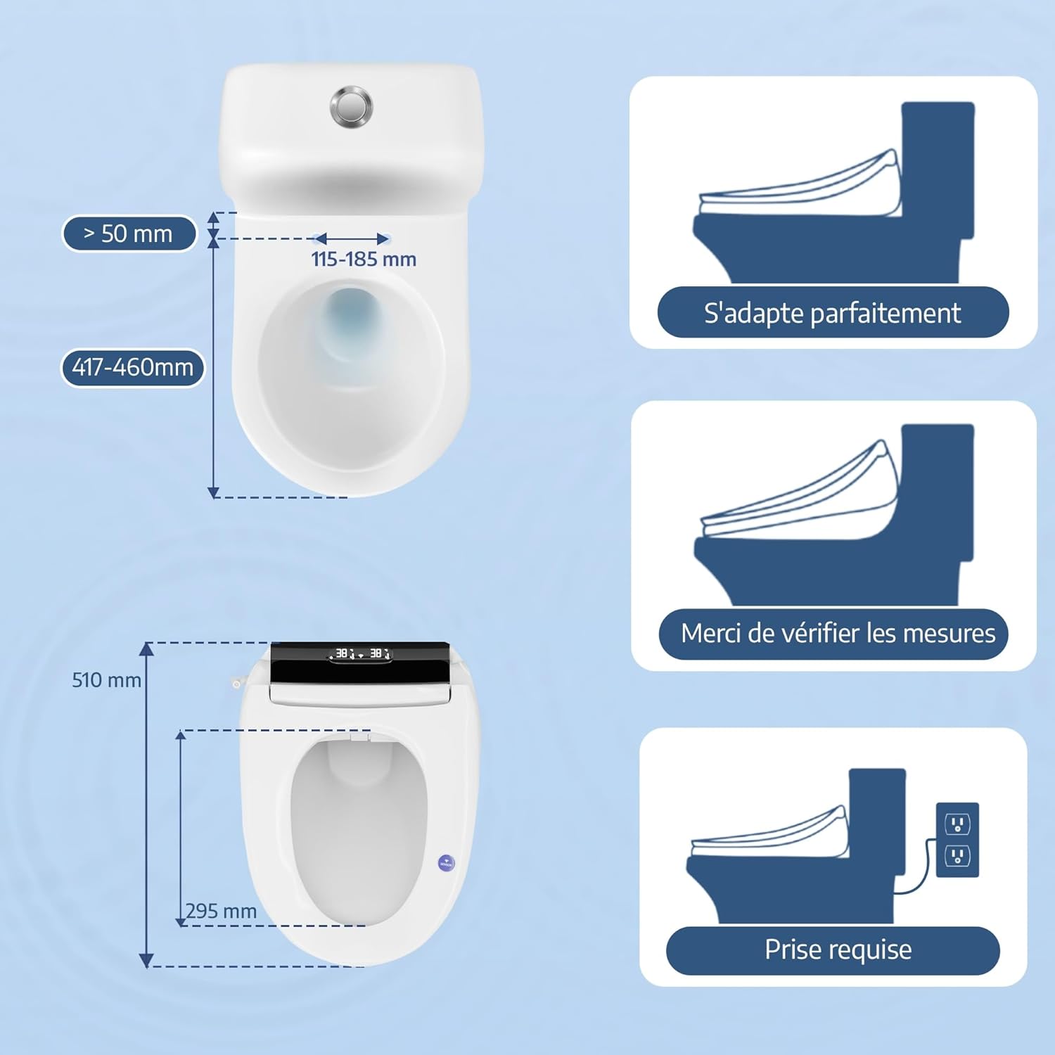 Abattant WC Japonais Electrique Lavant Séchant avec Chauffante et Innovante, Bidet WC eau chaude