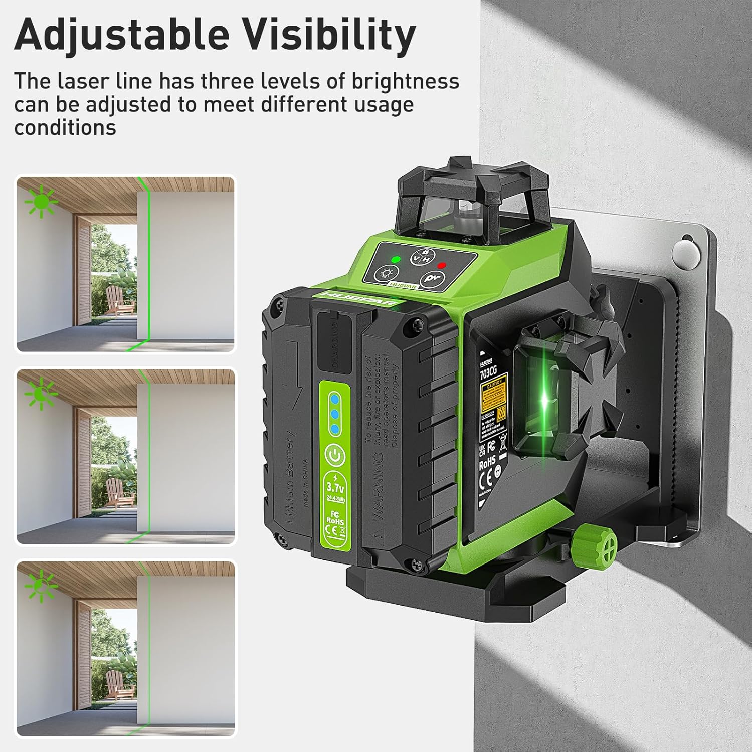 Niveau Laser 360 Vert 3D Auto-Nivelant Laser 12 Lignes Croisé avec Luminosité Réglable Laser et Mode Impulsion