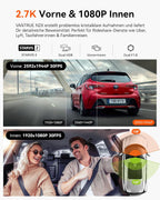 N2X 2.7K+1080P Dashcam Voiture Avant Intérieur, Support LTE, 5GHz WiFi GPS, APP & Commande Vocale