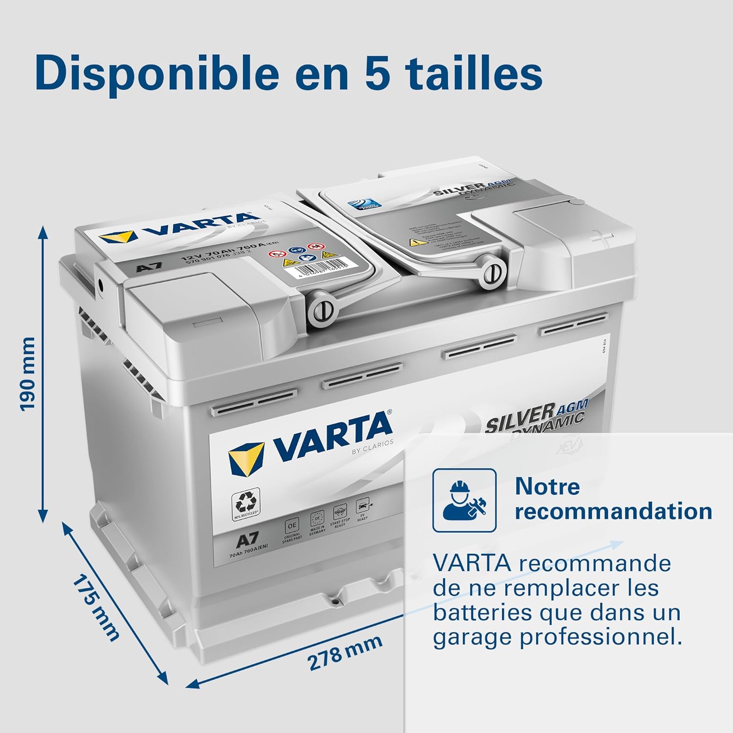 Batterie de démarrage XEV Silver Dynamic AGM L3 A7 12V 70Ah / 760A 570901076